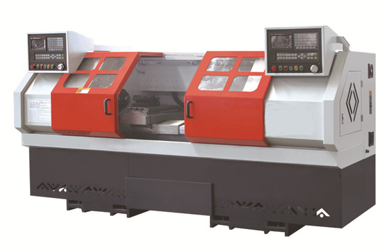 Double spindle CNC bubut mesin, horisontal 2 kepala threading mesin